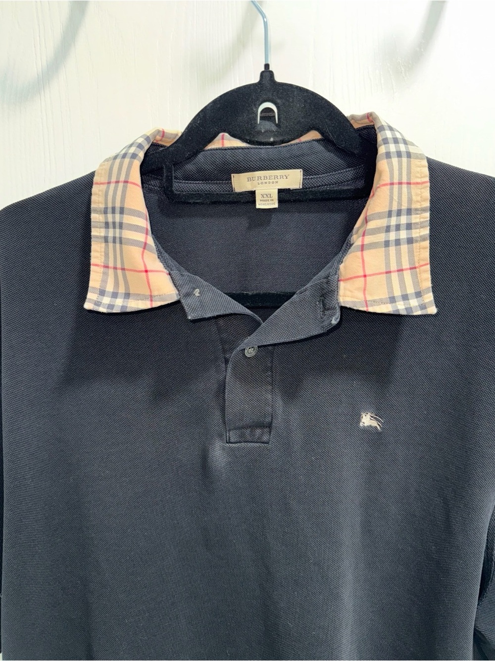 Burberry London Men’s Polo Shirt XXL Black Nova Check Collar - Picture 3 of 9